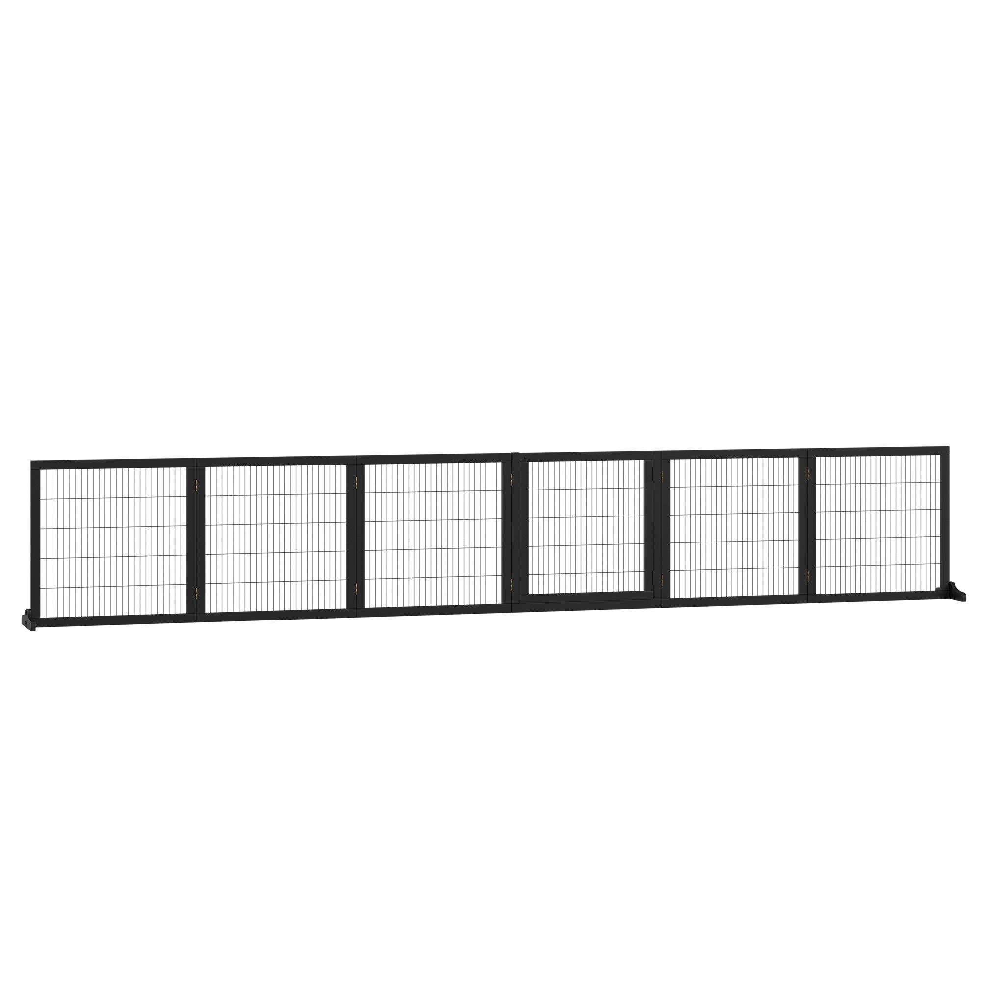 Wooden Pet Gate, Dog Safety Barrier, Freestanding Foldable Fence, w/ 6 Panels, 2 Support Feet, for House Doorway Stairs, Small & Medium Dogs, Black