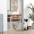 Load image into Gallery viewer, Dog Gate, Walk Through Pet Gate with Small Pet Door, Auto Close, for Doorways, House, Stair, 2 Extension Kits, Pressure Mount Kit, 30"-41" W x 30" H
