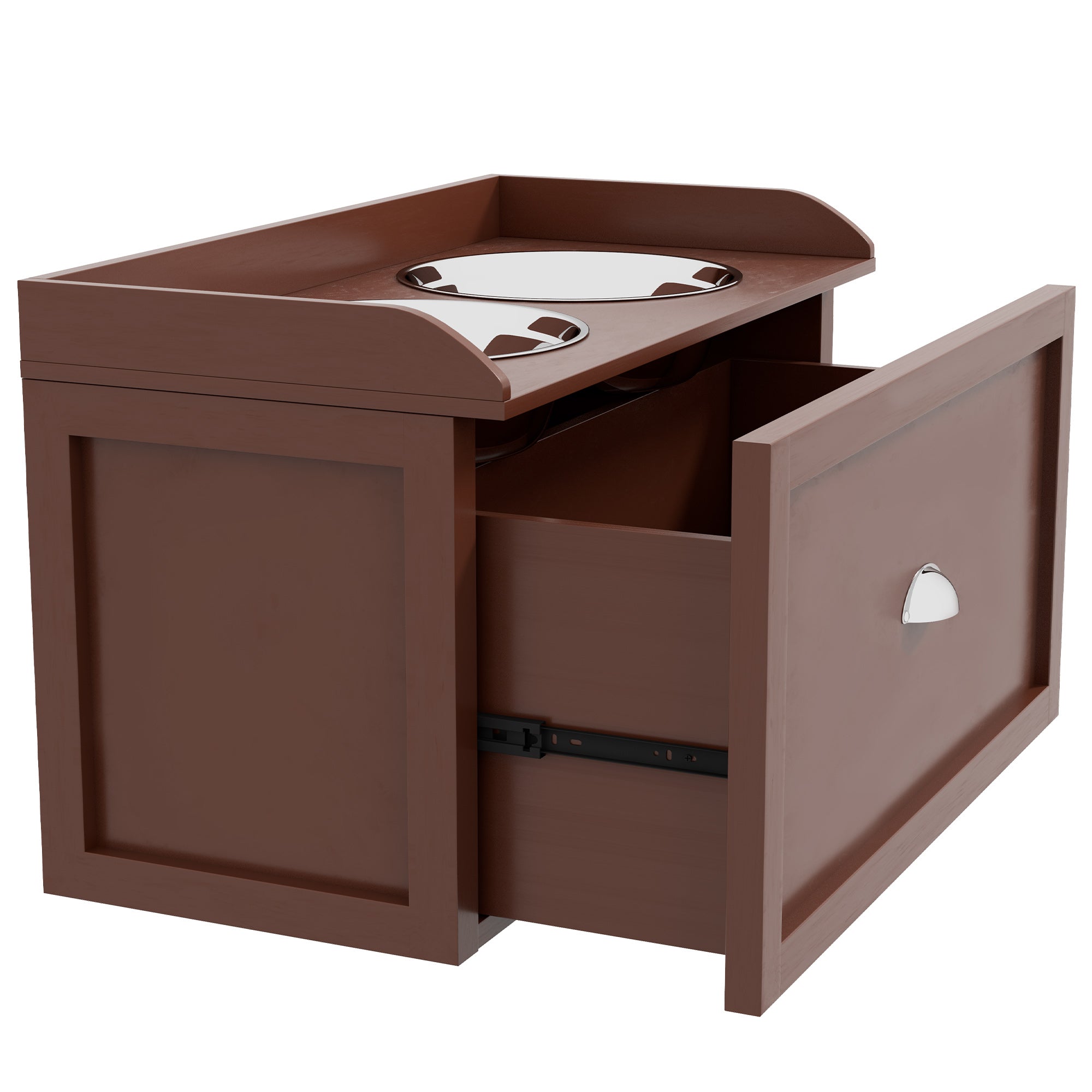 Elevated Dog Bowls for Large Dogs, Raised Pet Feeding Station with 2 Stainless Steel Bowls, Hidden Storage Drawer, Wood Stand for Cats, Brown