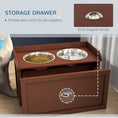 Load image into Gallery viewer, Elevated Dog Bowls for Large Dogs, Raised Pet Feeding Station with 2 Stainless Steel Bowls, Hidden Storage Drawer, Wood Stand for Cats, Brown
