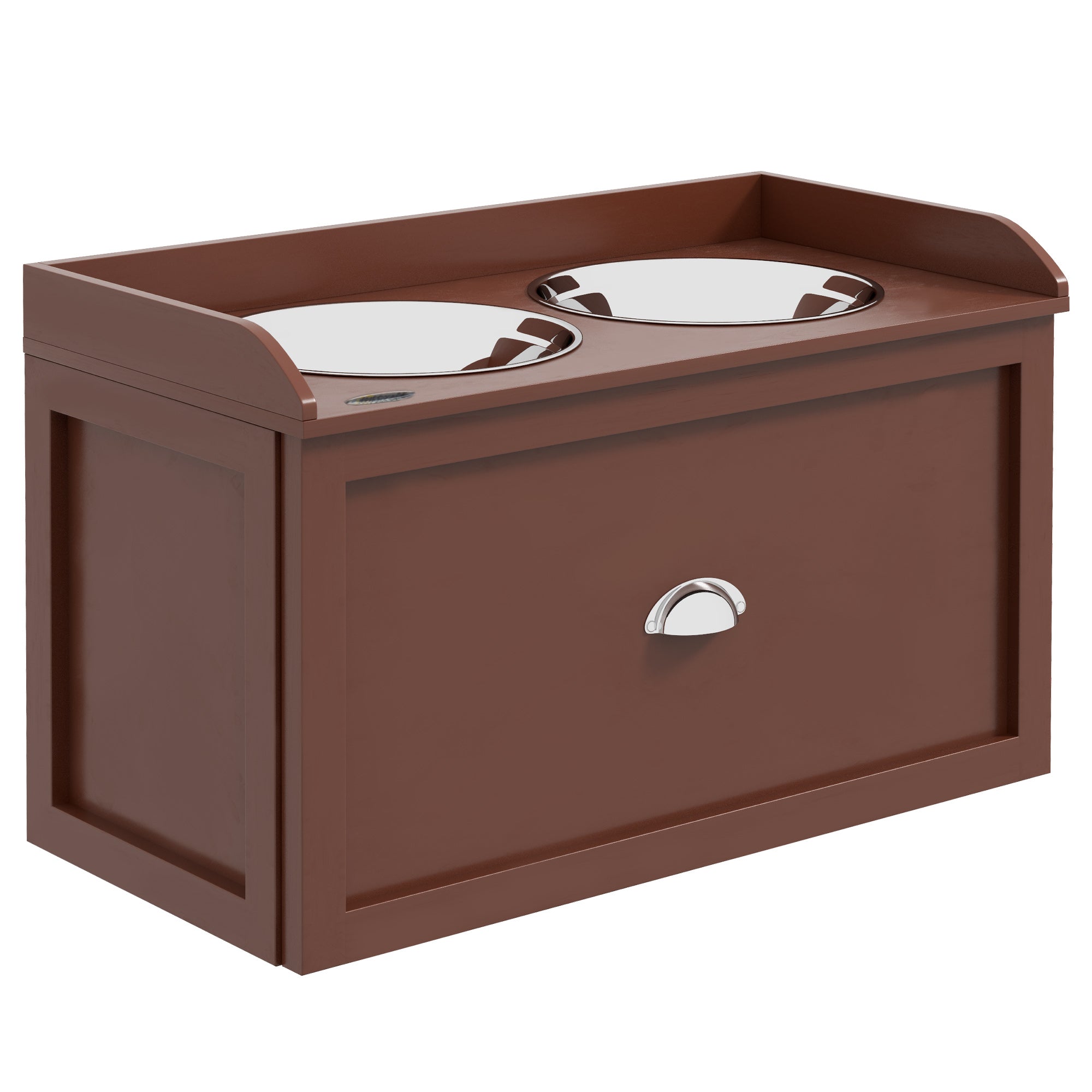 Elevated Dog Bowls for Large Dogs, Raised Pet Feeding Station with 2 Stainless Steel Bowls, Hidden Storage Drawer, Wood Stand for Cats, Brown