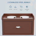 Load image into Gallery viewer, Elevated Dog Bowls for Large Dogs, Raised Pet Feeding Station with 2 Stainless Steel Bowls, Hidden Storage Drawer, Wood Stand for Cats, Brown

