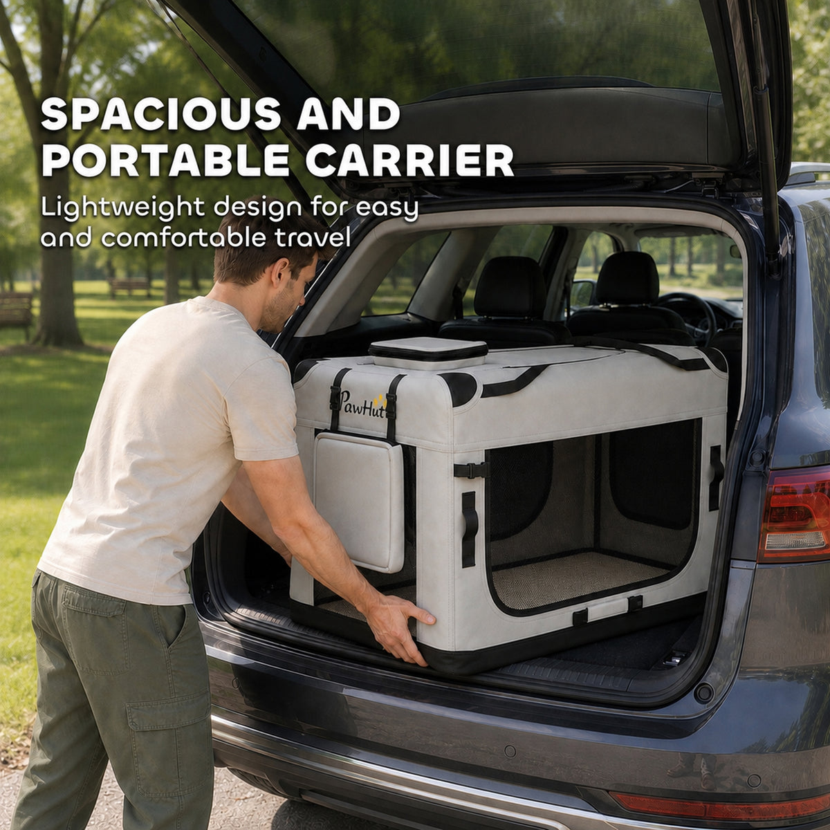 Pet Carrier Bag, Soft-Sided Dog Carrier for Extra Large Dogs, Portable Pet Travel Bag with Security Buckle Strap, Mesh Windows, Washable Cushion and Bowl, Light Grey
