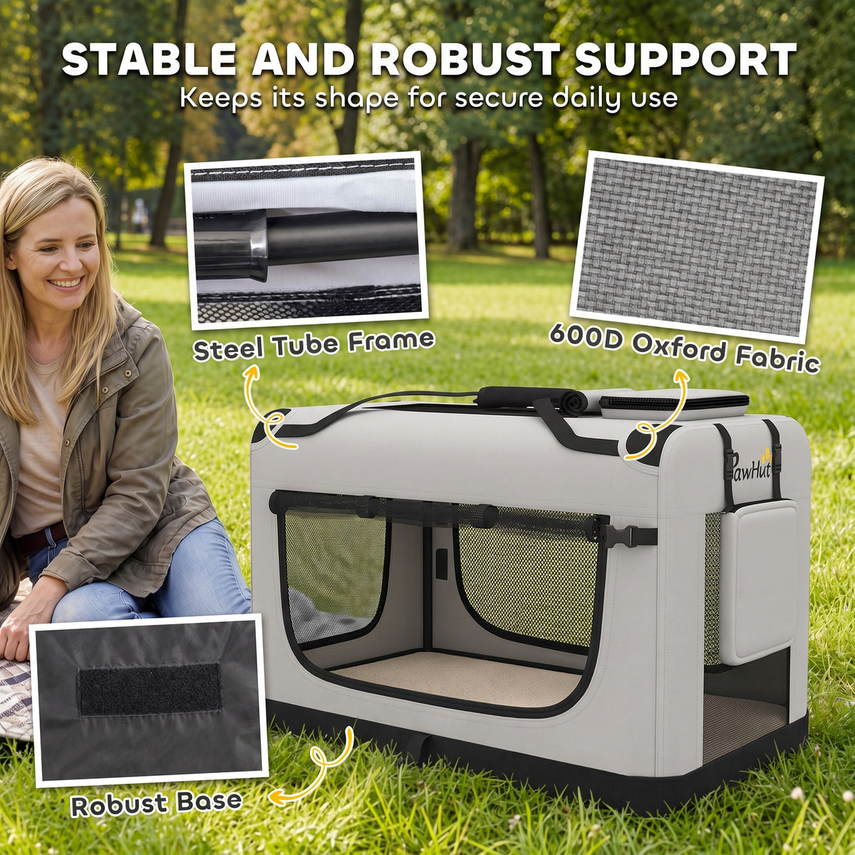 Pet Carrier Bag, Soft-Sided Dog Carrier for Extra Large Dogs, Portable Pet Travel Bag with Security Buckle Strap, Mesh Windows, Washable Cushion and Bowl, Light Grey