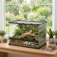 Load image into Gallery viewer, Reptile Glass Terrarium, Reptile Vivarium with Tree Bark Background, Front Ventilation, Escape-Proof Knob Lock, Glass Enclosure for Lizards, Horned Frogs, Snakes, 50 x 30 x 35 cm, Black
