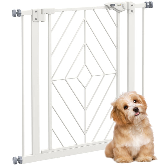 Pressure Fit Safety Gate for Doorways and Staircases, Dog Gate with Auto Closing Door, Pet Barrier for Hallways with Double Locking, Openings 74-80cm - White
