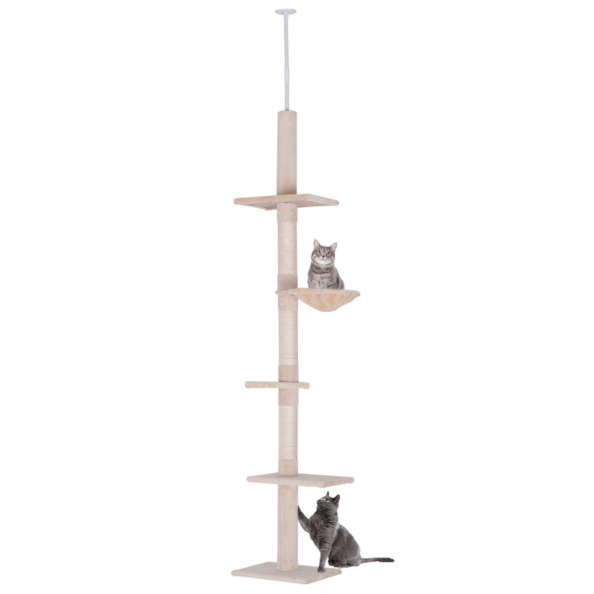 8.5ft Cat Climbing Tree 5-Tier Kitty Activity Center Floor-to-Ceiling Cat Climber Toy with Scratching Post Play Rest Post Pet Furniture Beige