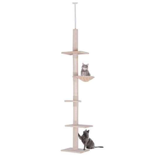8.5ft Cat Climbing Tree 5-Tier Kitty Activity Center Floor-to-Ceiling Cat Climber Toy with Scratching Post Play Rest Post Pet Furniture Beige
