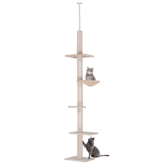 8.5ft Cat Climbing Tree 5-Tier Kitty Activity Center Floor-to-Ceiling Cat Climber Toy with Scratching Post Play Rest Post Pet Furniture Beige