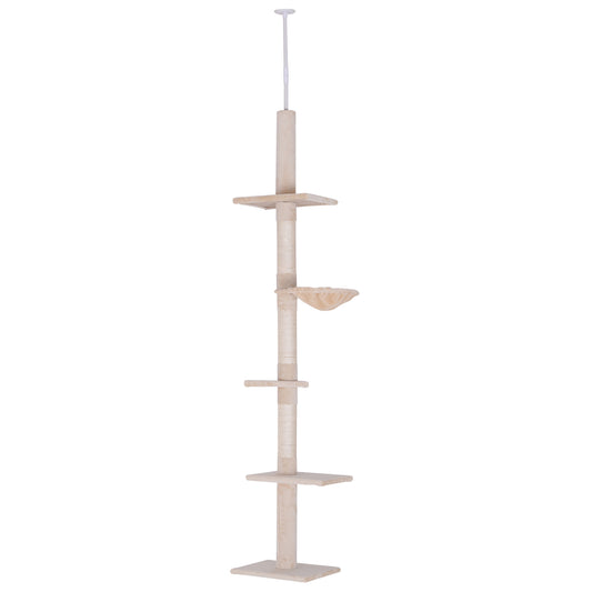 8.5ft Cat Climbing Tree 5-Tier Kitty Activity Center Floor-to-Ceiling Cat Climber Toy with Scratching Post Play Rest Post Pet Furniture Beige