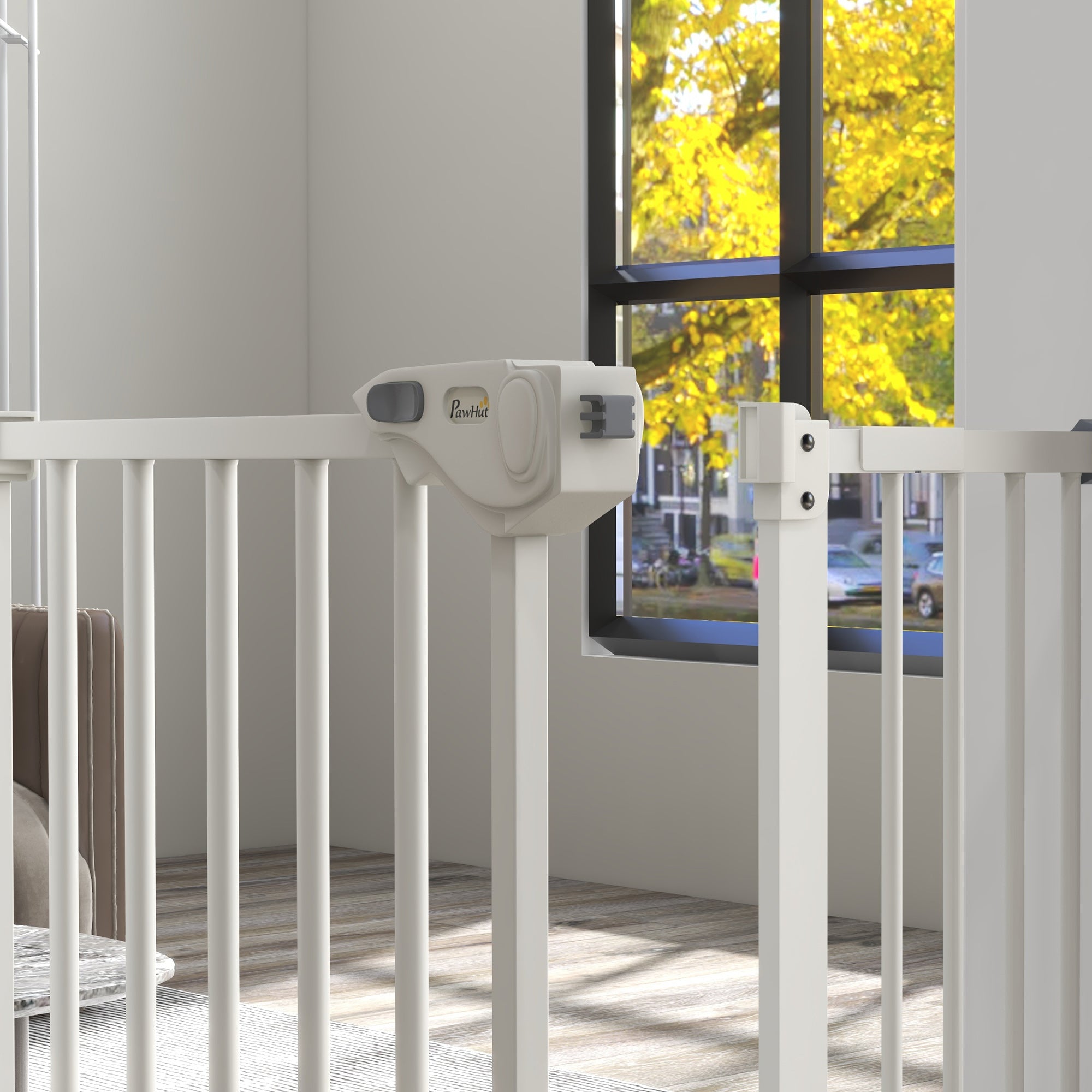 Dog Gate Stair Gate Pressure Fit Pets Barrier Auto Close for Doorway Hallway, 74-94cm Wide Adjustable, White