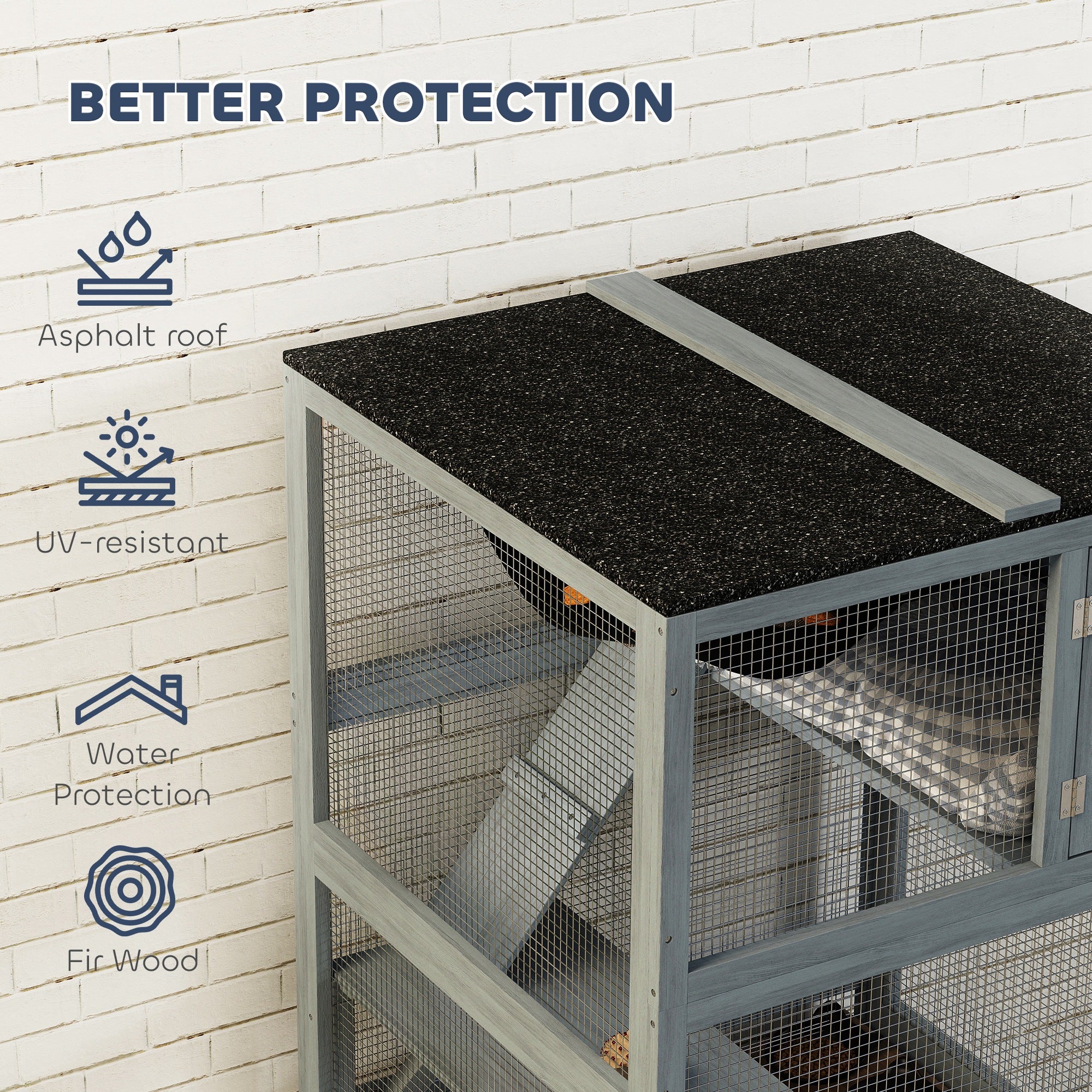 66"H Catio on Brake Wheel, Indoor Outdoor Cat Enclosure Cage with Weatherproof Roof Hammock Multiple Platforms Resting Condo Ramps Lockable Doors, for 1-3 Cats, Grey