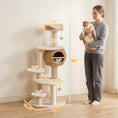 Load image into Gallery viewer, 52" Cat Tree, Cat Tower for Indoor Kittens, Multi-Level Kitty Activity Center with Handwoven Cattail Condo, Bed, Platforms, 3 Scratching Posts and 3 Toy Balls, Beige
