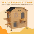 Load image into Gallery viewer,  2-story Cat House Outdoor, Weatherproof Wooden Cat Enclosure for Feral Cats with Escape Door, Openable Roof, Jumping Platforms, Natural Wood Finish
