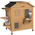 Load image into Gallery viewer,  2-story Cat House Outdoor, Weatherproof Wooden Cat Enclosure for Feral Cats with Escape Door, Openable Roof, Jumping Platforms, Natural Wood Finish
