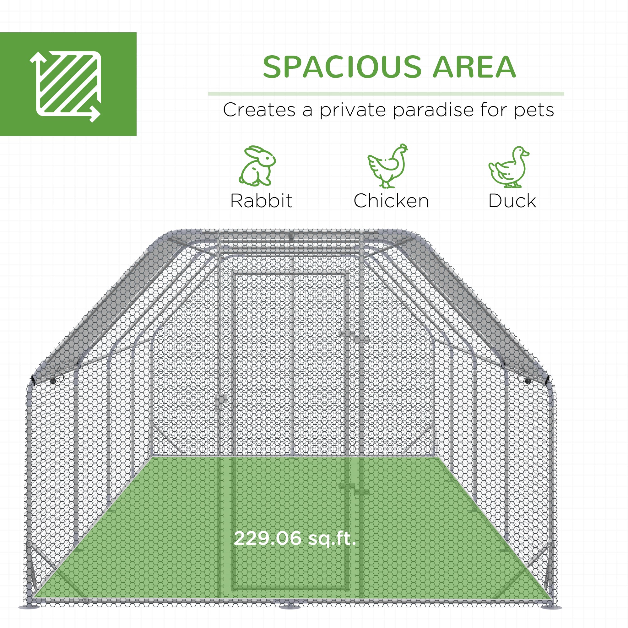 Chicken Run, Galvanized Large Metal Chicken Coop Cage, Walk-in Enclosure Poultry Hen Run House Playpen Rabbit Hutch with Flat Roof, Cover, for Outdoor Backyard, 9.2' x 24.9' x 6.5', Silver