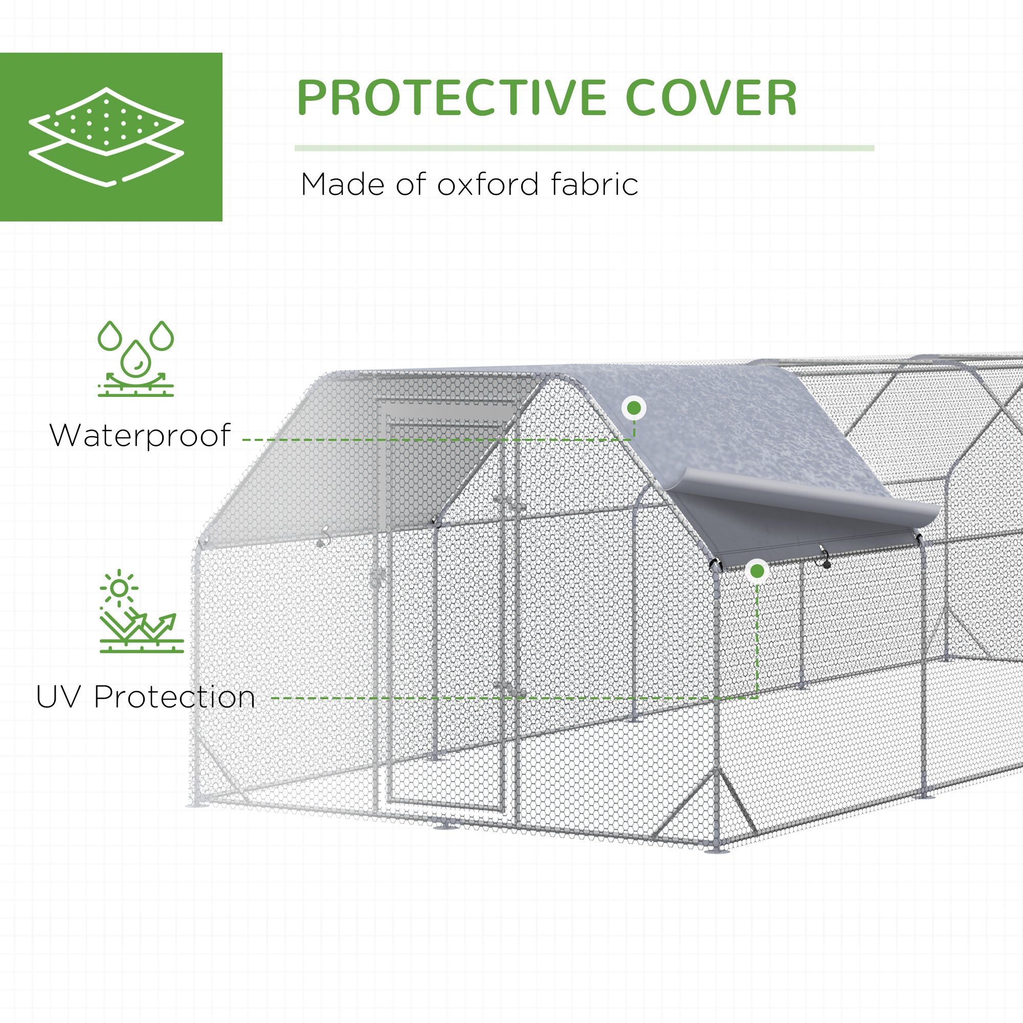 Chicken Run, Galvanized Large Metal Chicken Coop Cage, Walk-in Enclosure Poultry Hen Run House Playpen Rabbit Hutch with Flat Roof, Cover, for Outdoor Backyard, 9.2' x 24.9' x 6.5', Silver