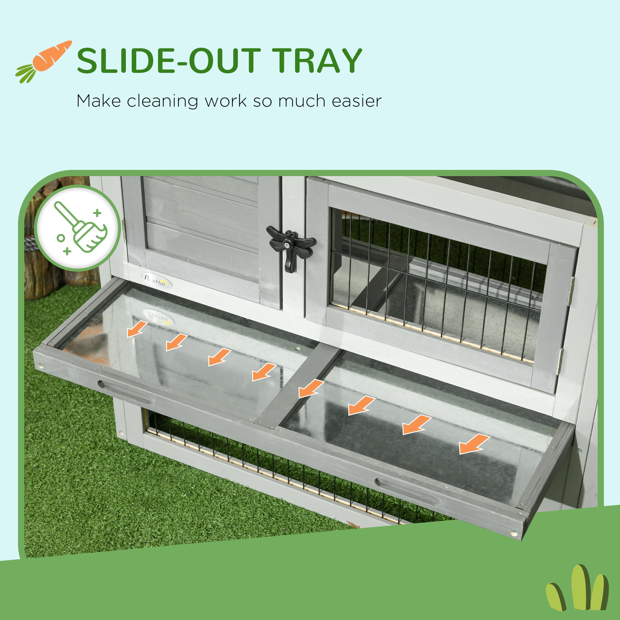 Rabbit Hutch Outdoor, Wooden Guinea Pig Hutch with Run, Openable Roof, Pull-Out Tray, Ramp for 1-2 Rabbits, 150 x 52.5 x 68 cm, Grey