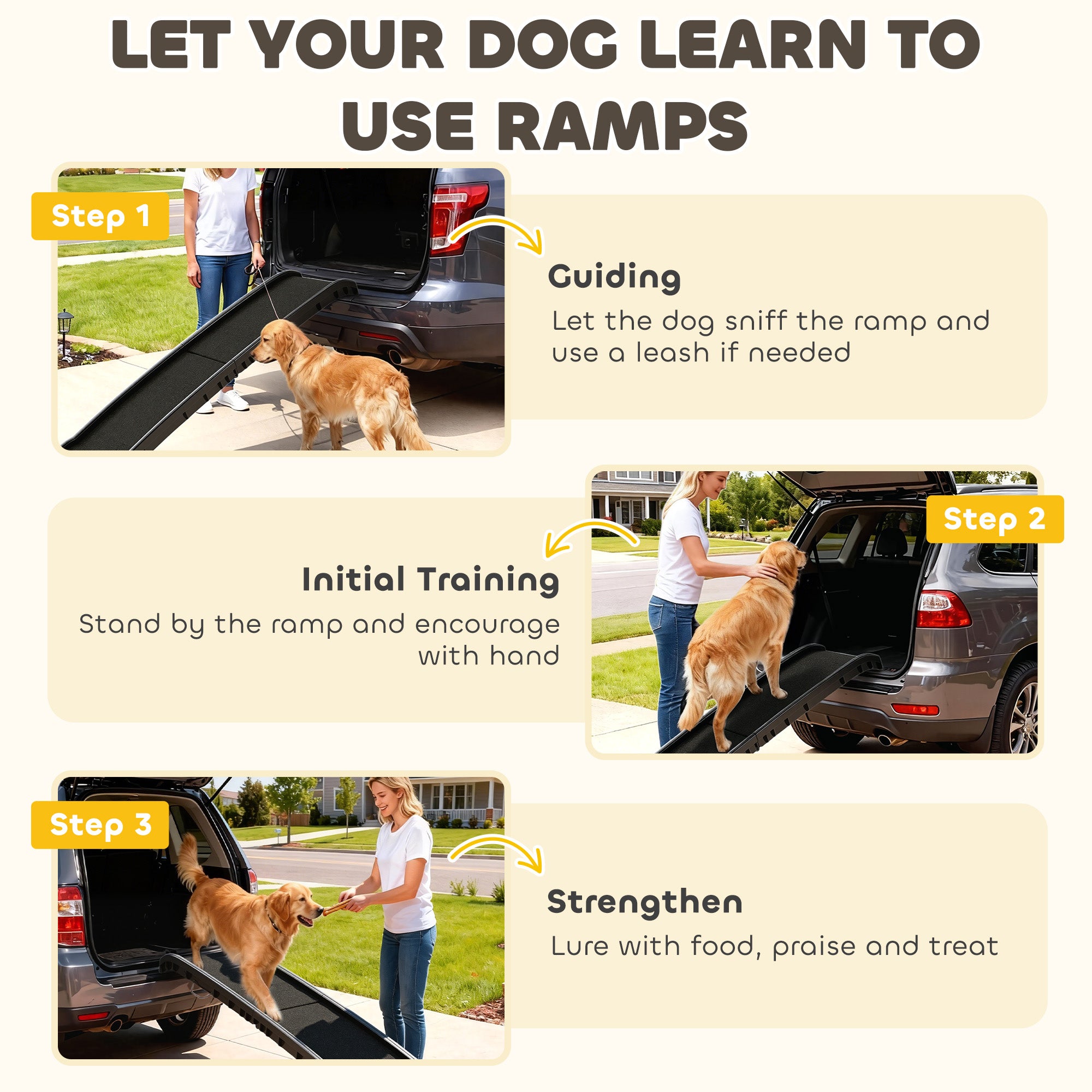 Folding Dog Ramp for Car, Truck, SUV, 61 Inches Portable Pet Ramp with Frosted Surface, Non Slip with Raised Side Rails