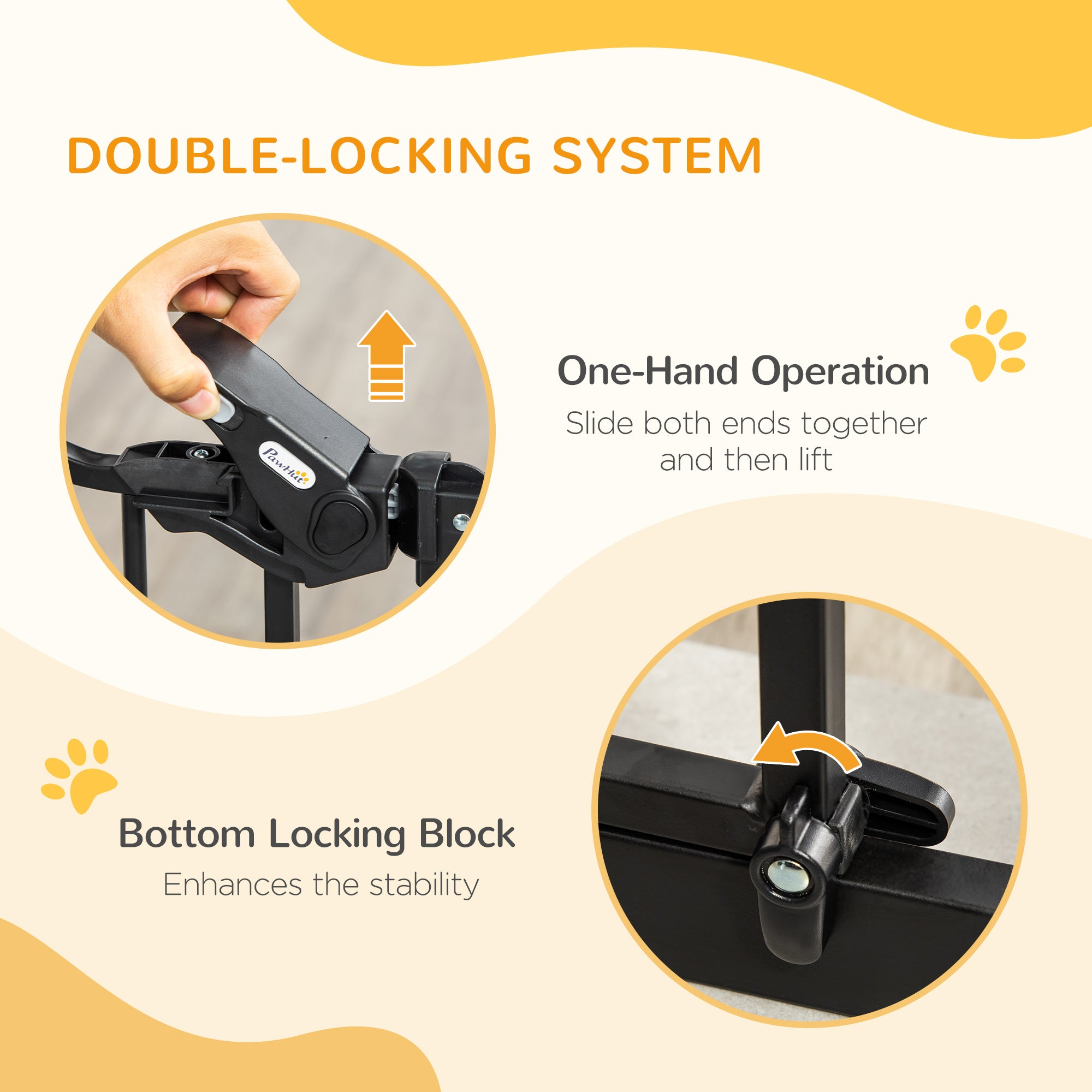 29.1''-41.3'' Extra Wide Dog Gate with Cat Door with Stair Pressure Fit, Auto Close, Double Locking, for Doorways, Hallways, Stairs, Black