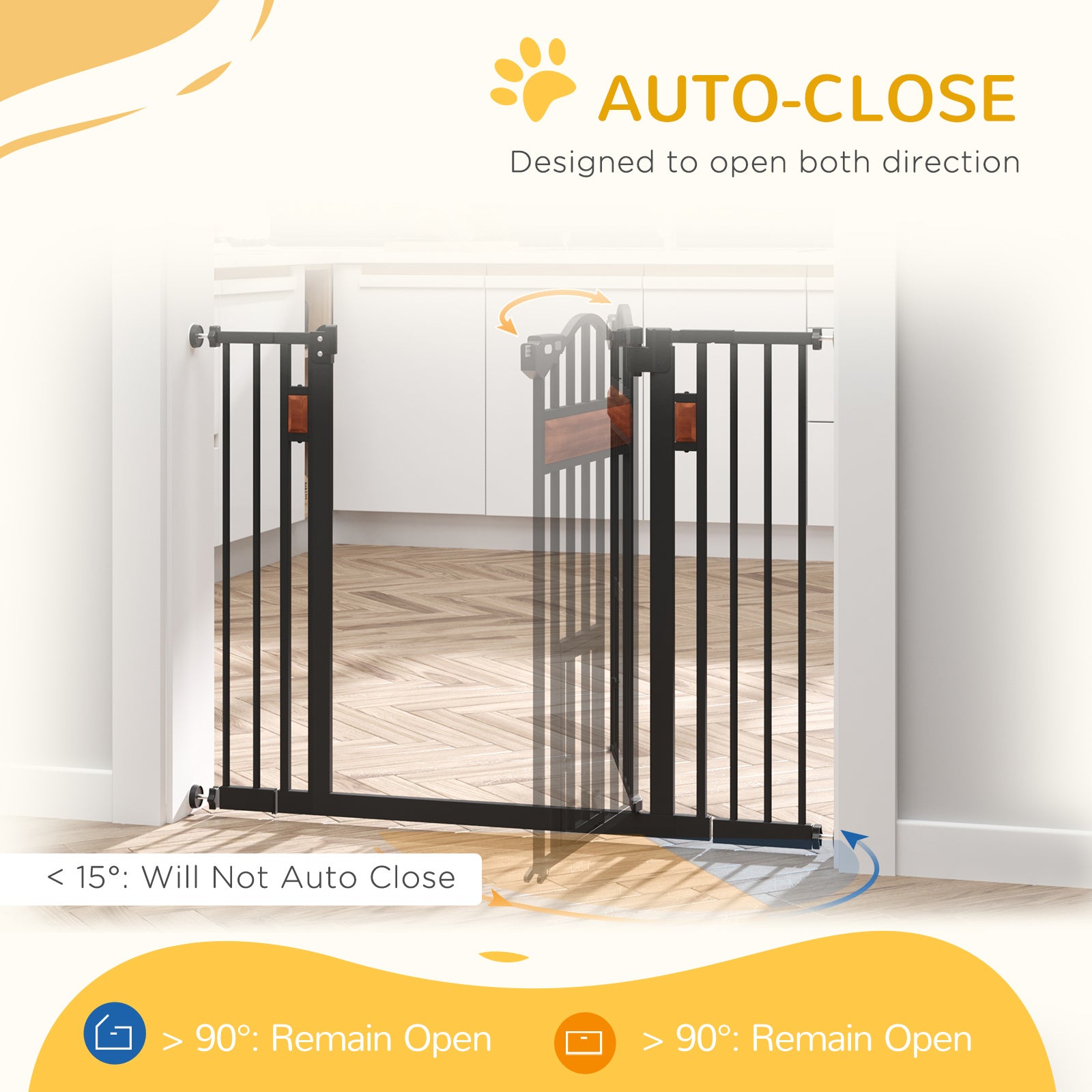 29.1''-41.3'' Extra Wide Dog Gate with Cat Door with Stair Pressure Fit, Auto Close, Double Locking, for Doorways, Hallways, Stairs, Black