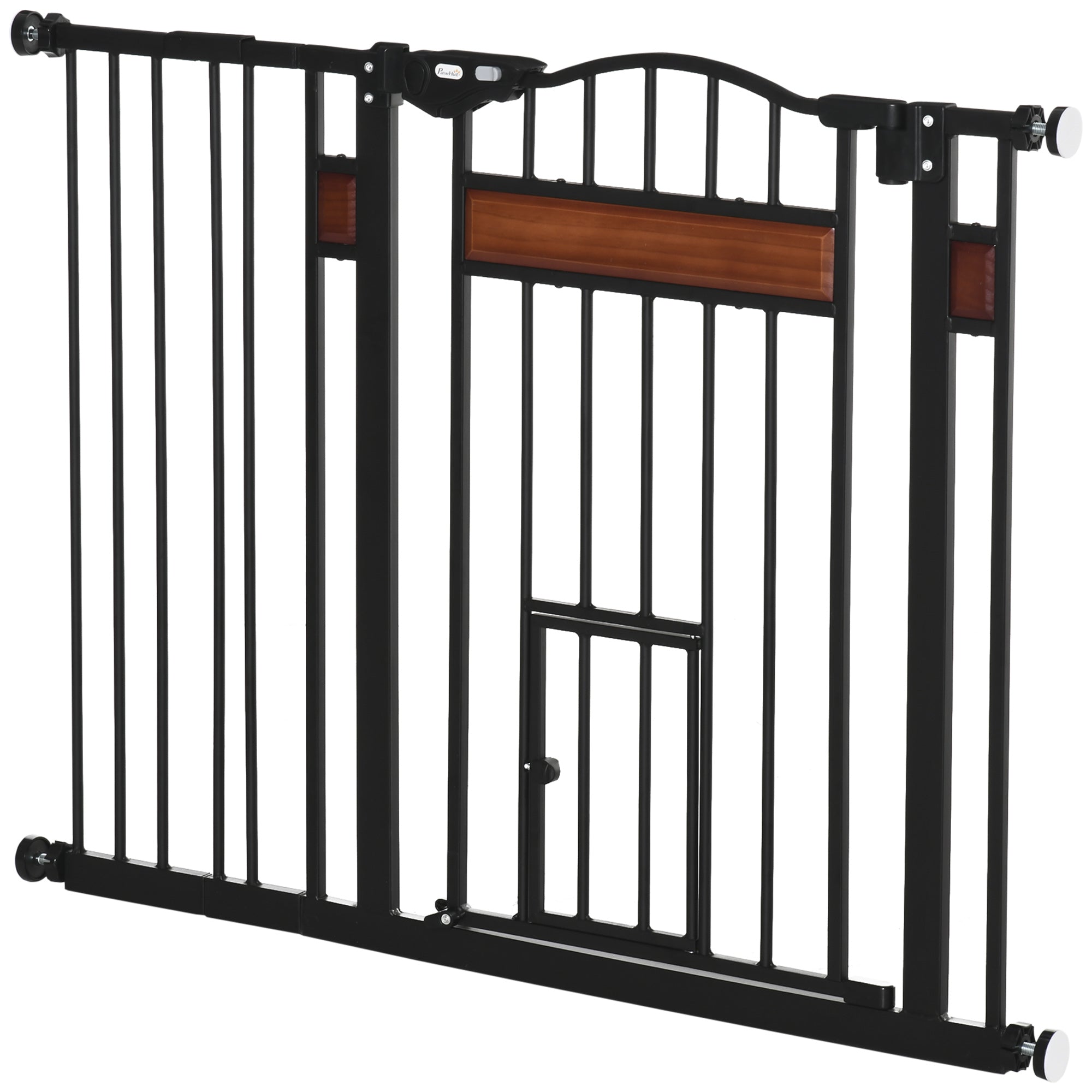 29.1''-41.3'' Extra Wide Dog Gate with Cat Door with Stair Pressure Fit, Auto Close, Double Locking, for Doorways, Hallways, Stairs, Black