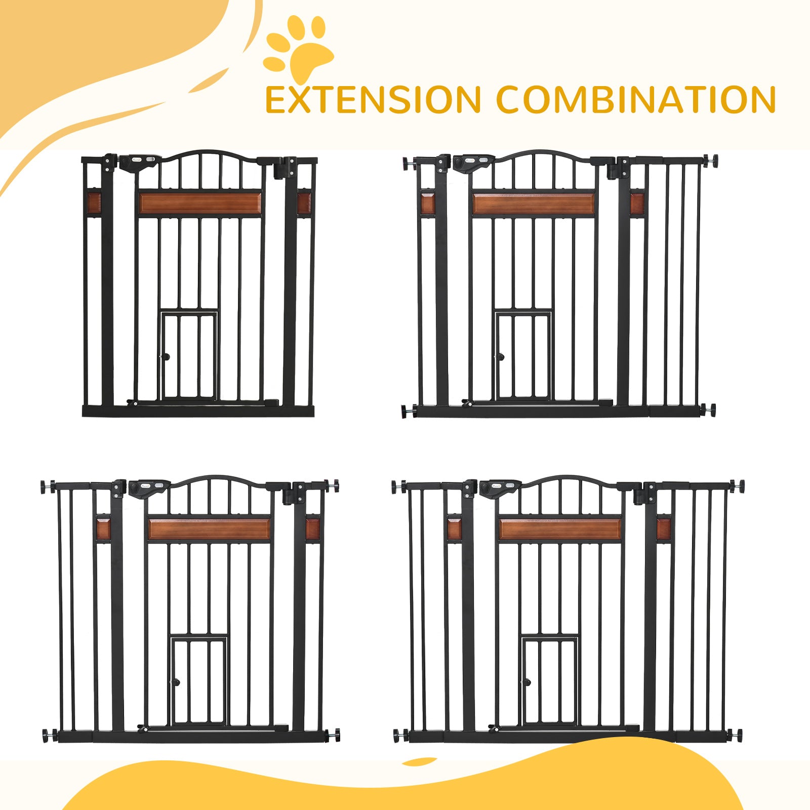 29.1''-41.3'' Extra Wide Dog Gate with Cat Door with Stair Pressure Fit, Auto Close, Double Locking, for Doorways, Hallways, Stairs, Black