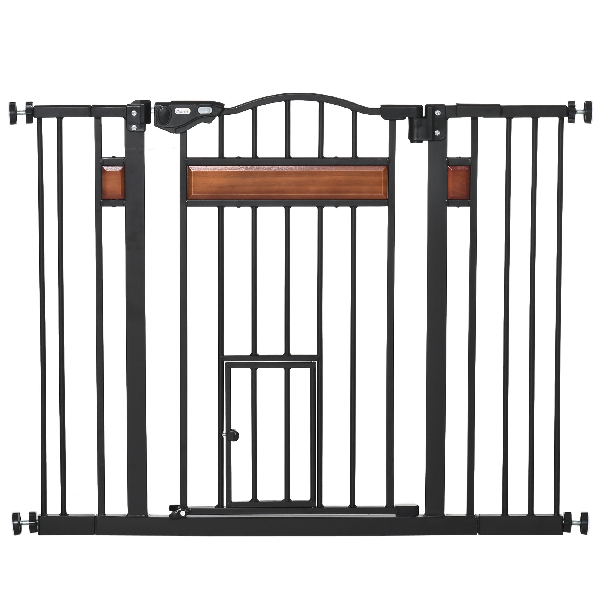 29.1''-41.3'' Extra Wide Dog Gate with Cat Door with Stair Pressure Fit, Auto Close, Double Locking, for Doorways, Hallways, Stairs, Black