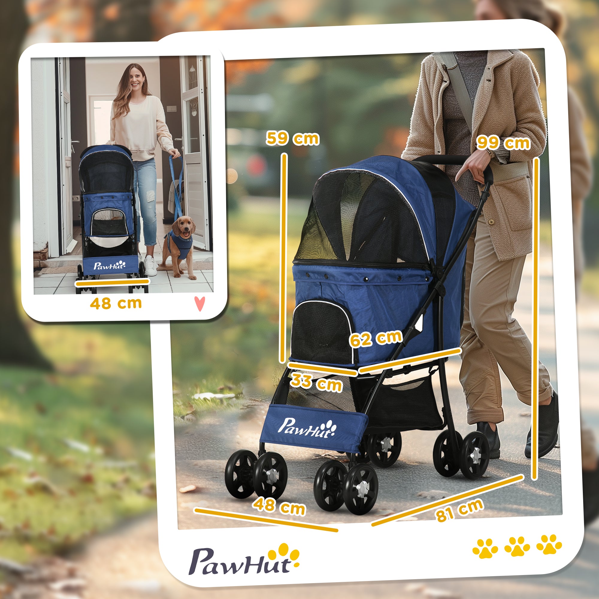 Dog Pram Dog Stroller Pet Pushchair with Universal Wheels, Brake for Small Breeds - Blue