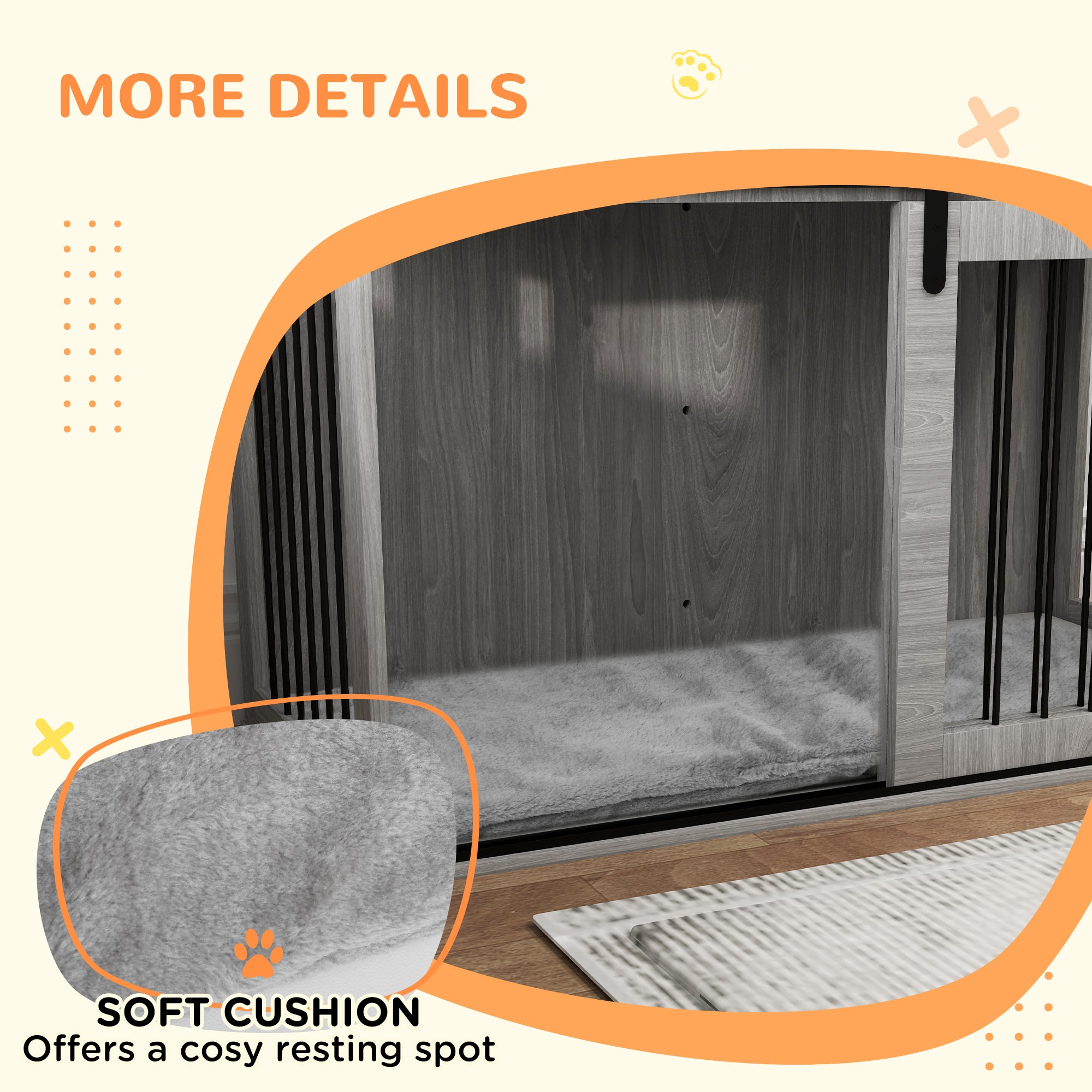 Dog Crate Furniture, Dog House Furniture Style for Extra Large Dogs, Dog Kennel with Removable Cushion for Indoor Use, 118 x 60 x 73 cm, Grey