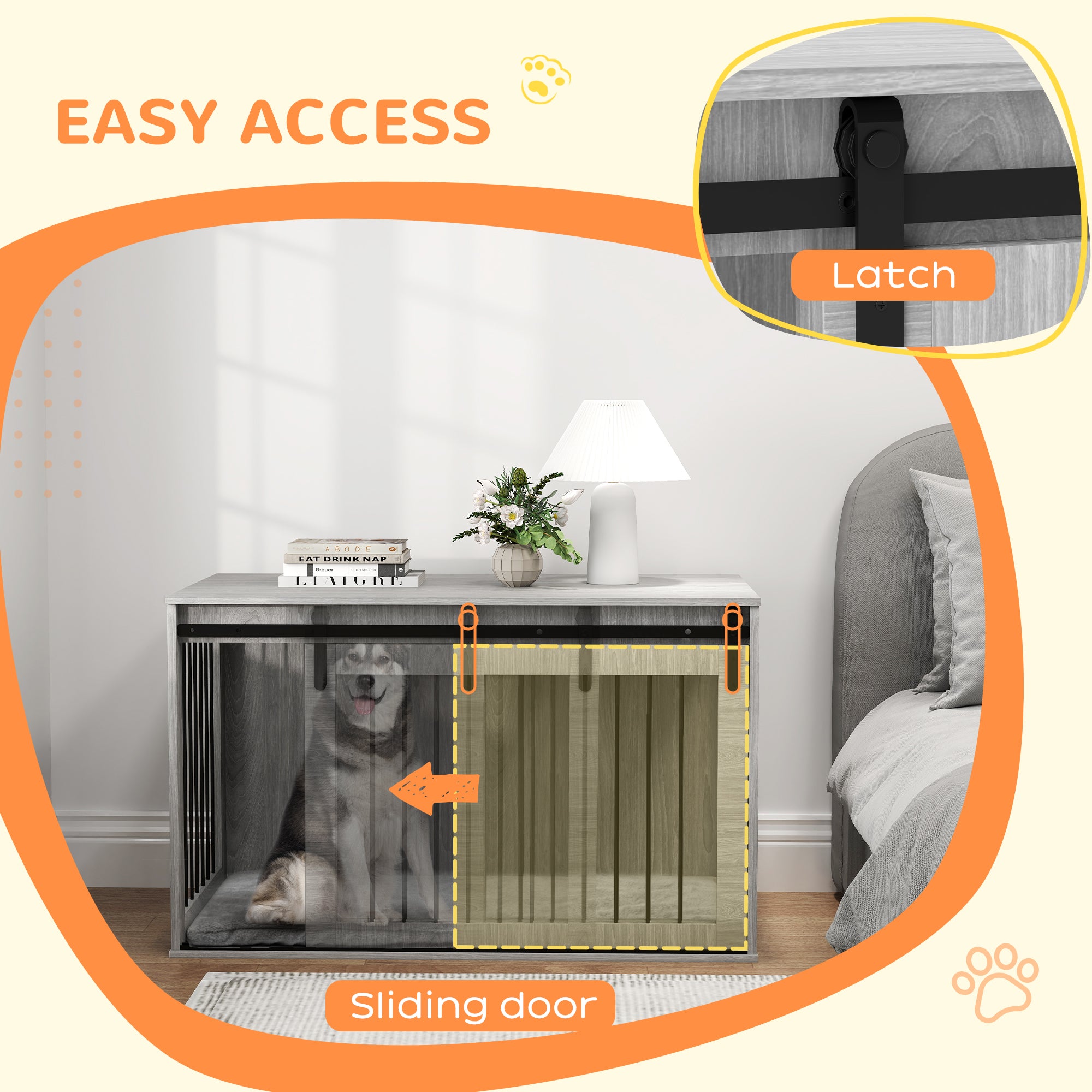 Dog Crate Furniture, Dog House Furniture Style for Extra Large Dogs, Dog Kennel with Removable Cushion for Indoor Use, 118 x 60 x 73 cm, Grey