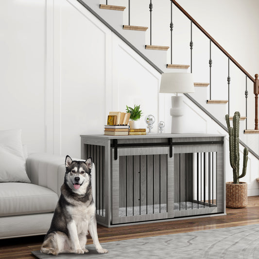 Dog Crate Furniture, Dog House Furniture Style for Extra Large Dogs, Dog Kennel with Removable Cushion for Indoor Use, 118 x 60 x 73 cm, Grey