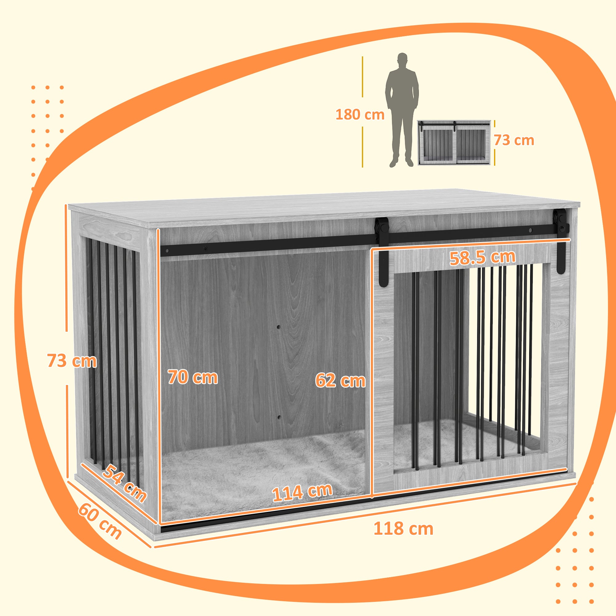 Dog Crate Furniture, Dog House Furniture Style for Extra Large Dogs, Dog Kennel with Removable Cushion for Indoor Use, 118 x 60 x 73 cm, Grey