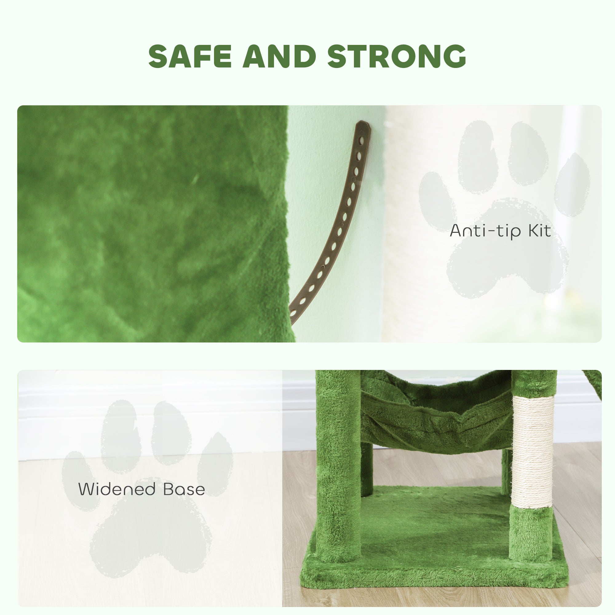 Cat Tree, 70" Multi-Level Cat Tower for Indoor with 2 Condos, 2 Plush Top Perches, Hammock, Platforms, Toy Balls, Sisal Scratching Posts and Board, Green