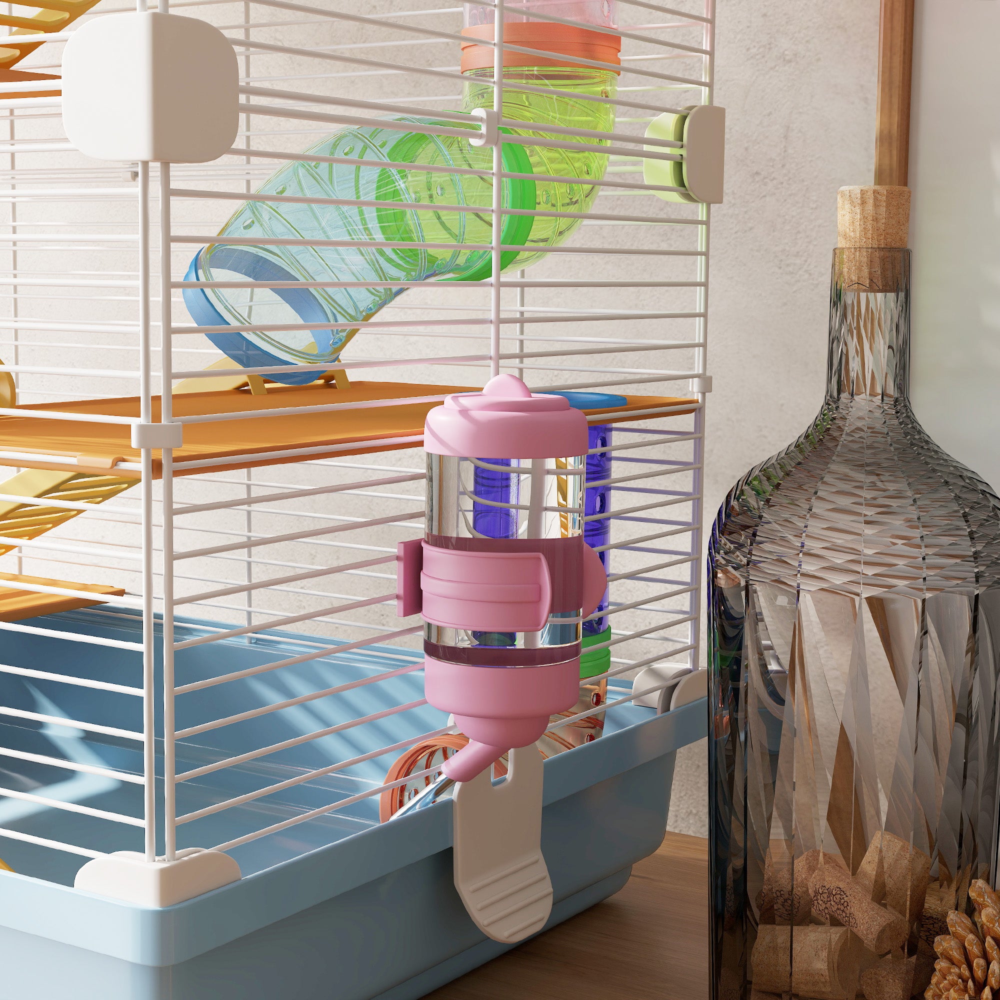 5 Tiers Hamster Cage Portable Animal Travel Carrier Habitat with Exercise Wheels Play Tube Water Bottle Dishes House Ladder for Gerbils, Light Blue
