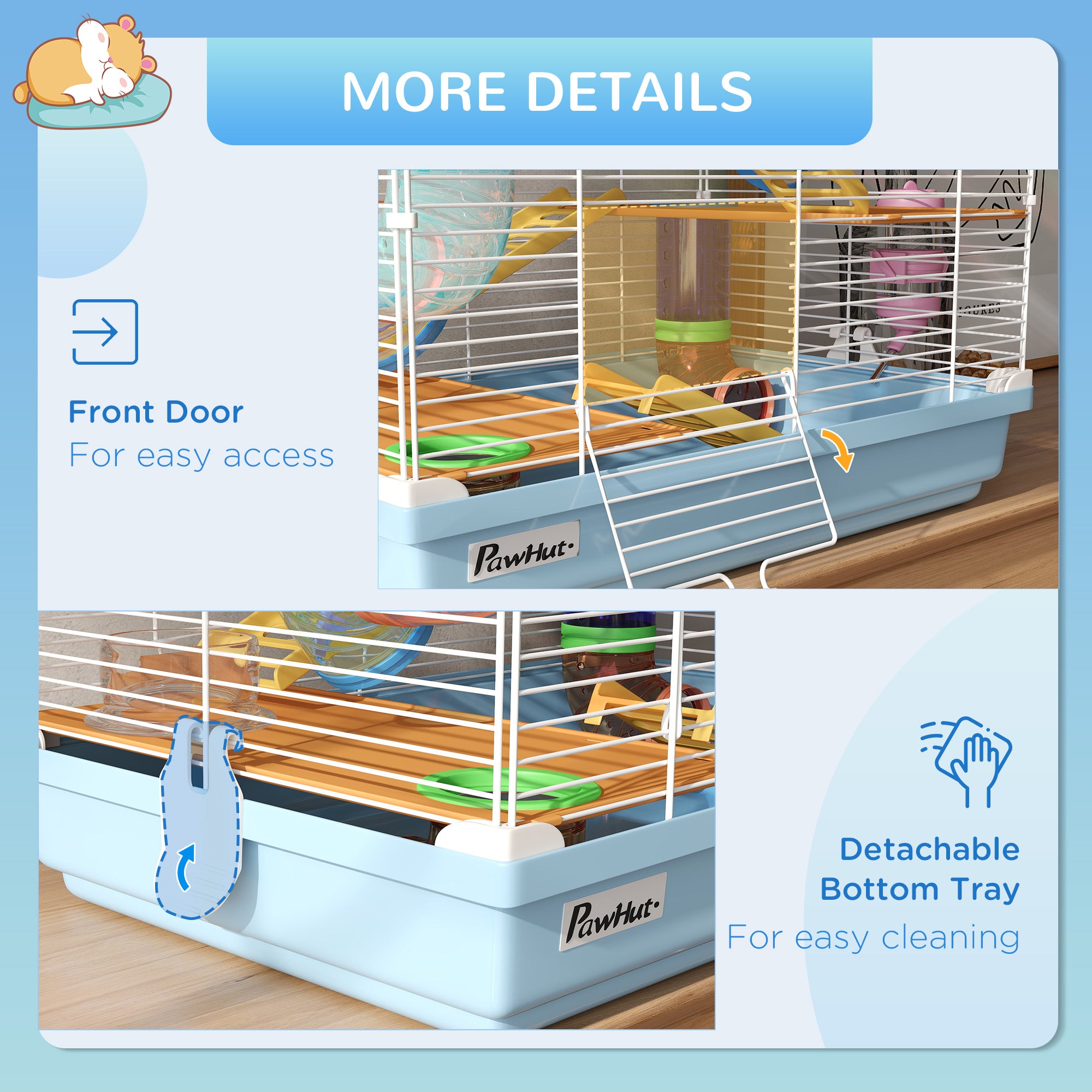 5 Tiers Hamster Cage Portable Animal Travel Carrier Habitat with Exercise Wheels Play Tube Water Bottle Dishes House Ladder for Gerbils, Light Blue