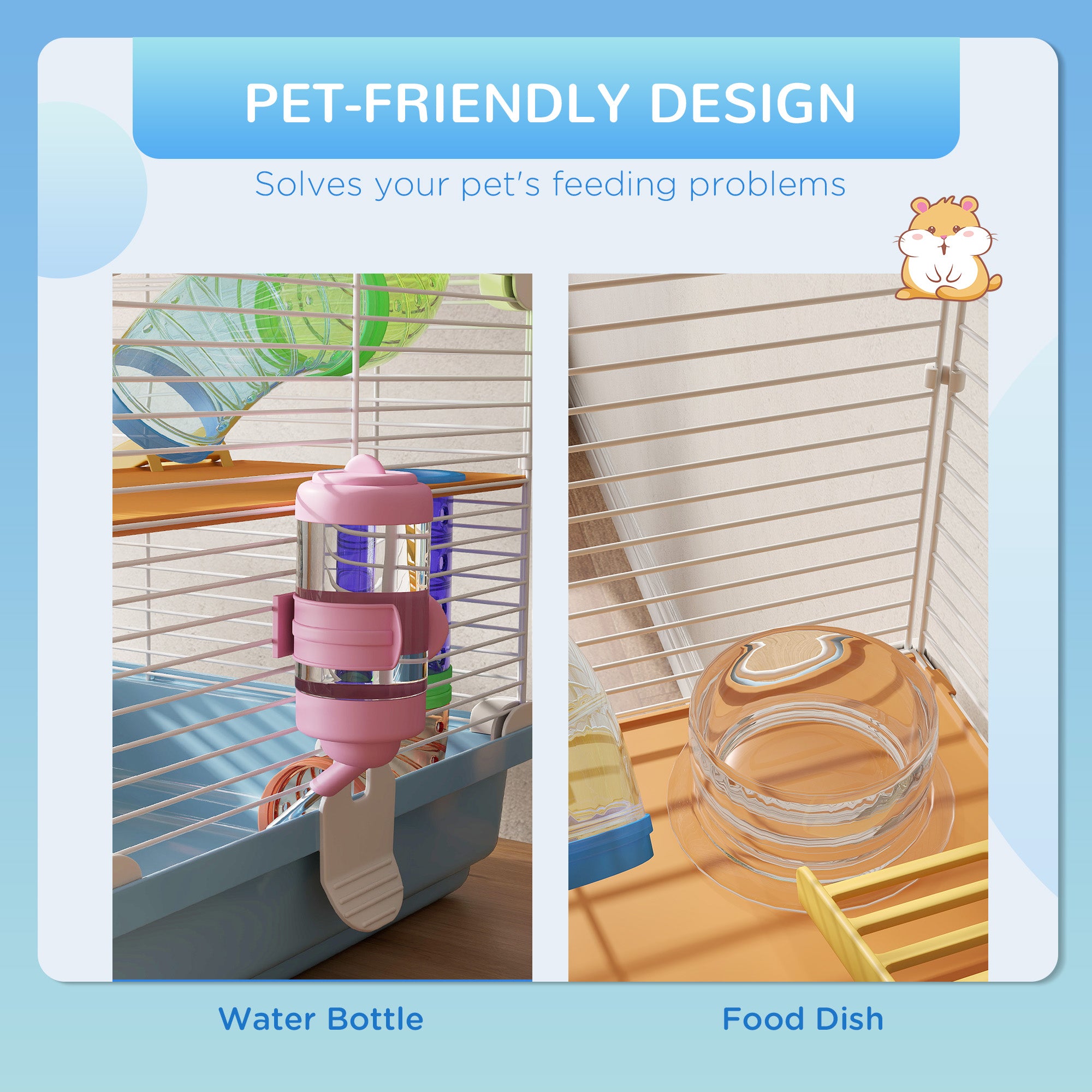 5 Tiers Hamster Cage Portable Animal Travel Carrier Habitat with Exercise Wheels Play Tube Water Bottle Dishes House Ladder for Gerbils, Light Blue