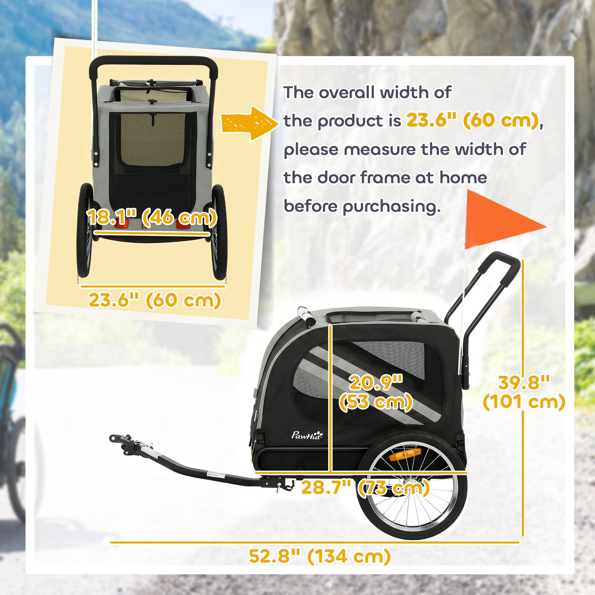 Dog Bike Trailer, 2-in-1 Dog Wagon Pet Stroller for Travel with Universal Wheel Reflectors Flag, for Small and Medium Dogs, Grey