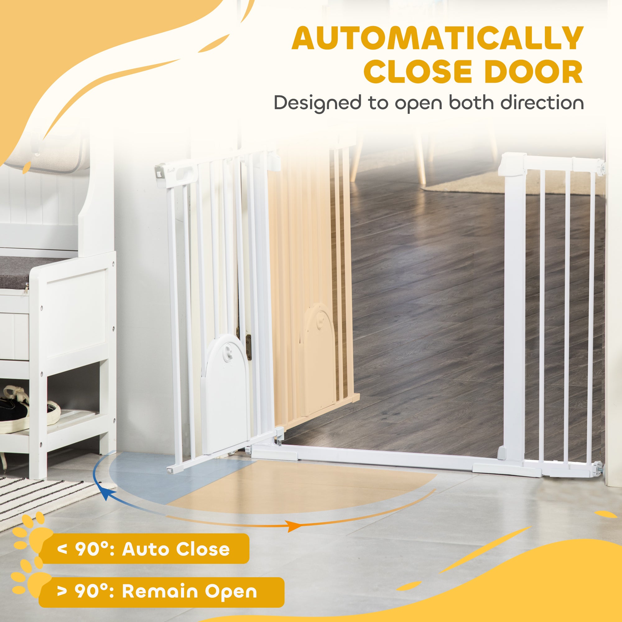 30"-52" Extra Wide Pet Gate with Small Door, 30"H Dog Gate with Safety Gate Barrier, Stair Pressure Fit, Auto Close, Double Locking, for Doorways, Hallways, White