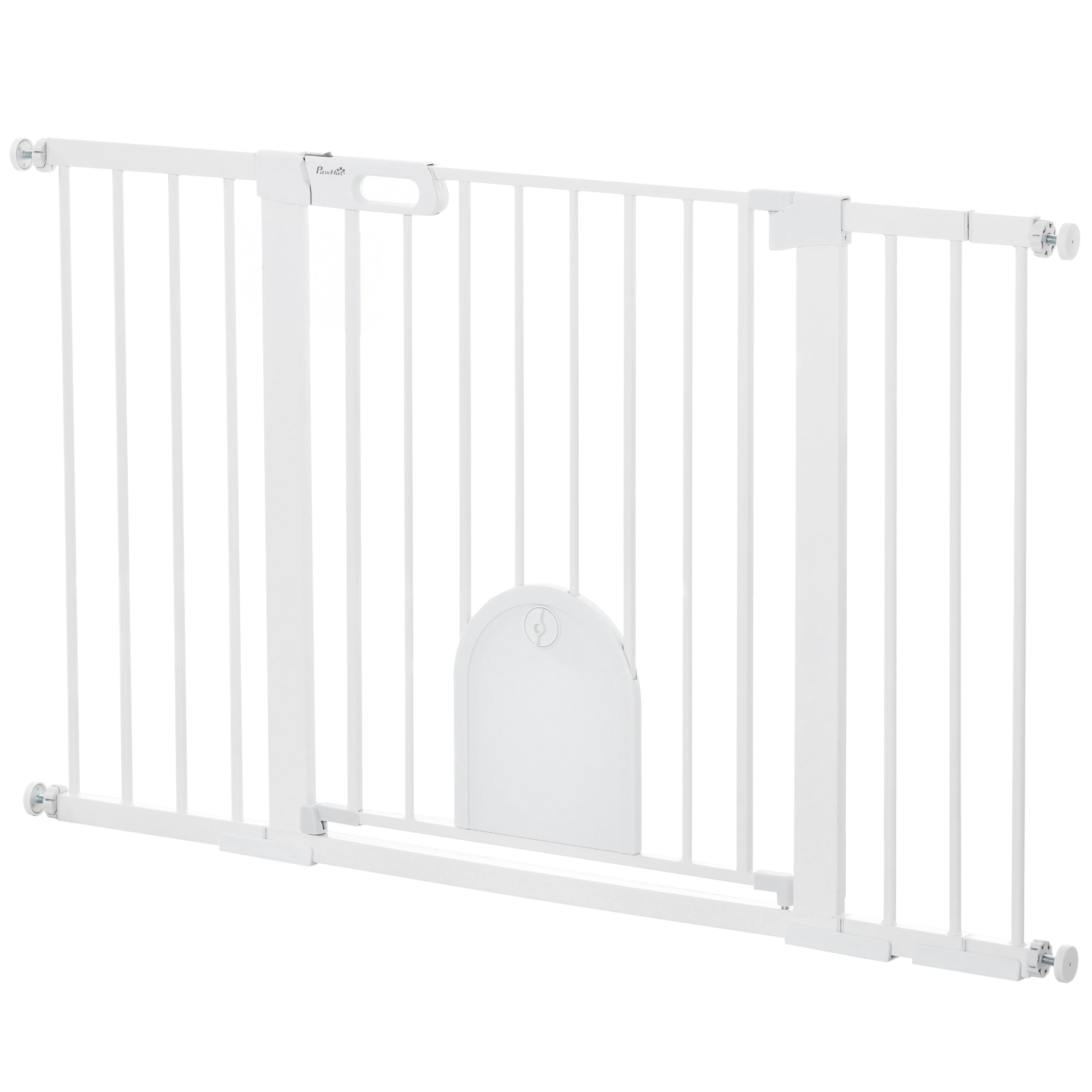 30"-52" Extra Wide Pet Gate with Small Door, 30"H Dog Gate with Safety Gate Barrier, Stair Pressure Fit, Auto Close, Double Locking, for Doorways, Hallways, White