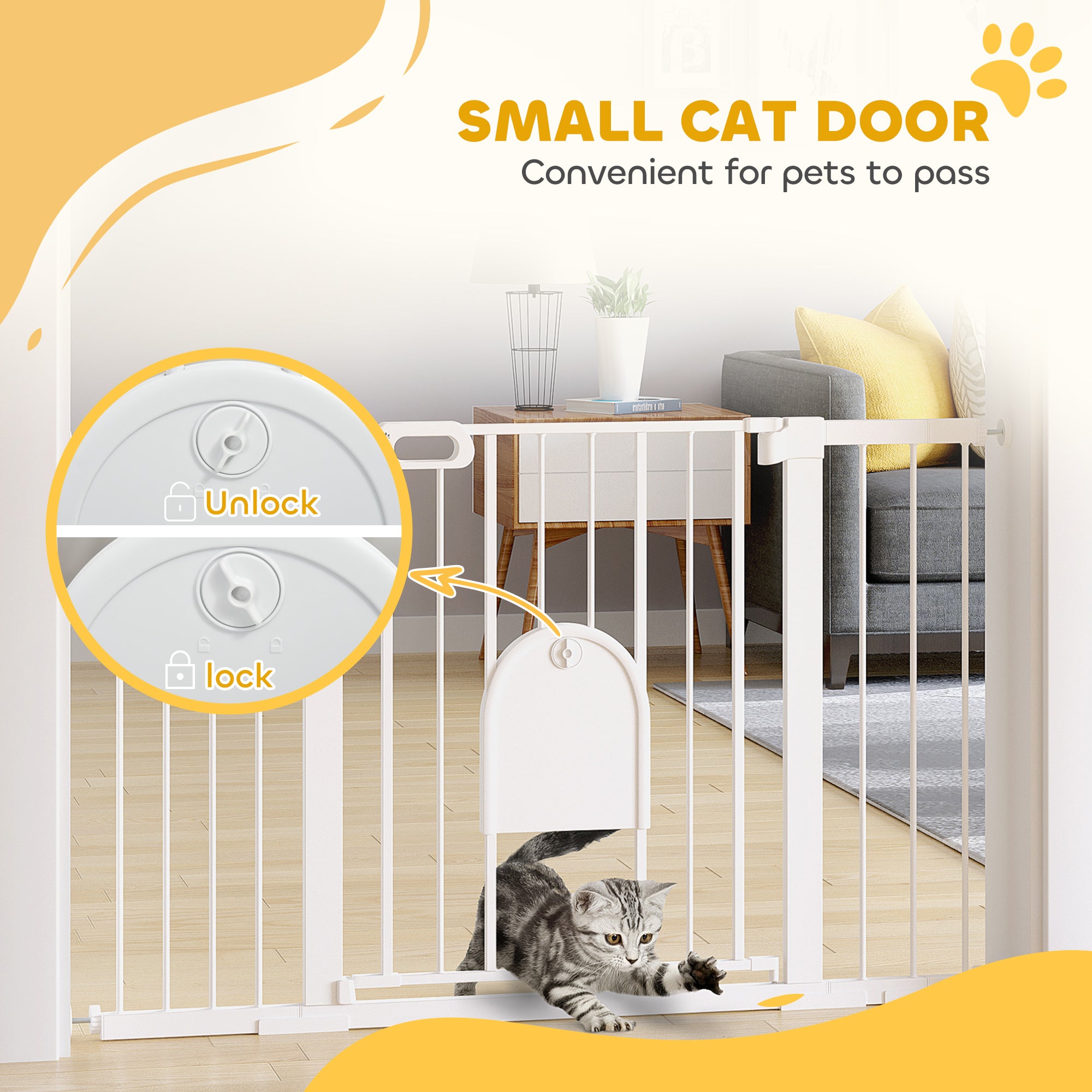 30"-52" Extra Wide Pet Gate with Small Door, 30"H Dog Gate with Safety Gate Barrier, Stair Pressure Fit, Auto Close, Double Locking, for Doorways, Hallways, White