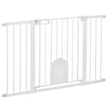 Load image into Gallery viewer, 30"-52" Extra Wide Pet Gate with Small Door, 30"H Dog Gate with Safety Gate Barrier, Stair Pressure Fit, Auto Close, Double Locking, for Doorways, Hallways, White
