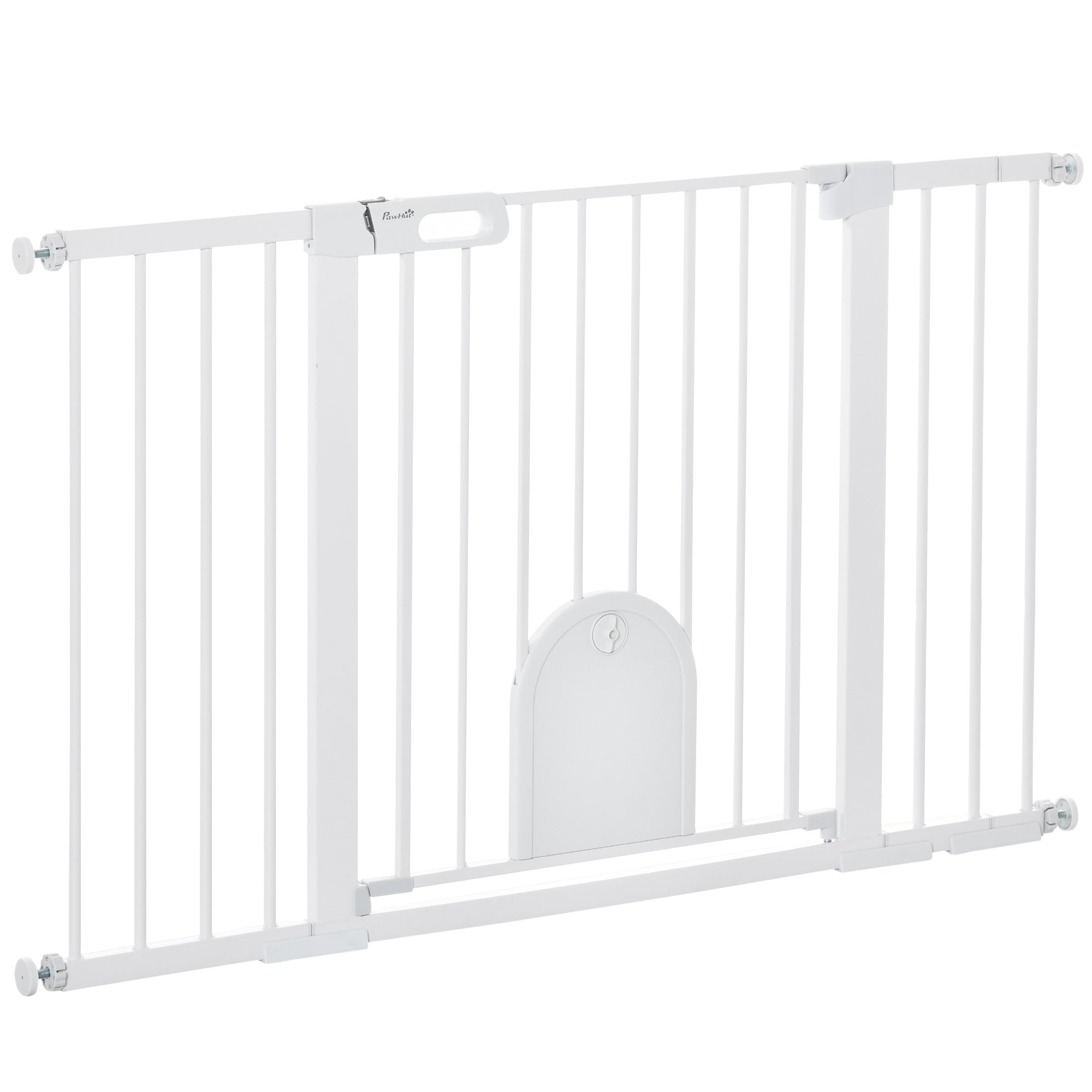 30"-52" Extra Wide Pet Gate with Small Door, 30"H Dog Gate with Safety Gate Barrier, Stair Pressure Fit, Auto Close, Double Locking, for Doorways, Hallways, White