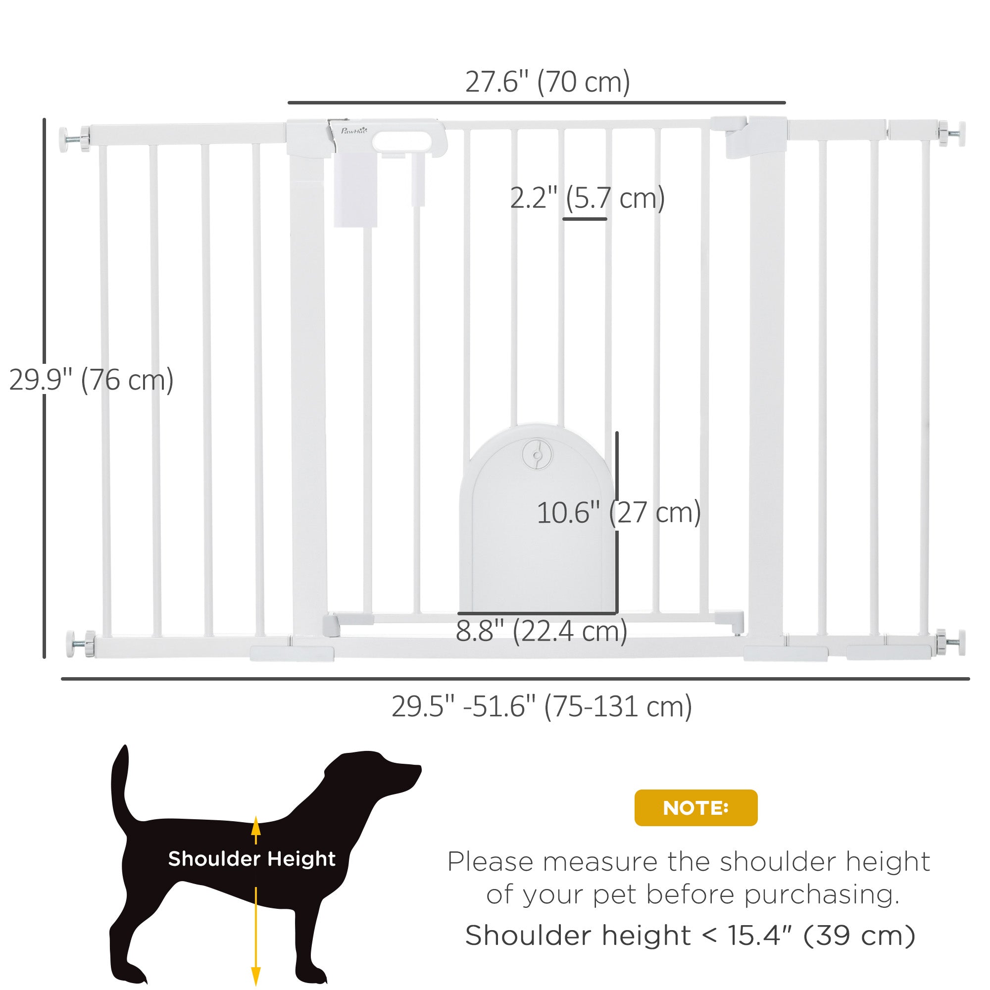 30"-52" Extra Wide Pet Gate with Small Door, 30"H Dog Gate with Safety Gate Barrier, Stair Pressure Fit, Auto Close, Double Locking, for Doorways, Hallways, White