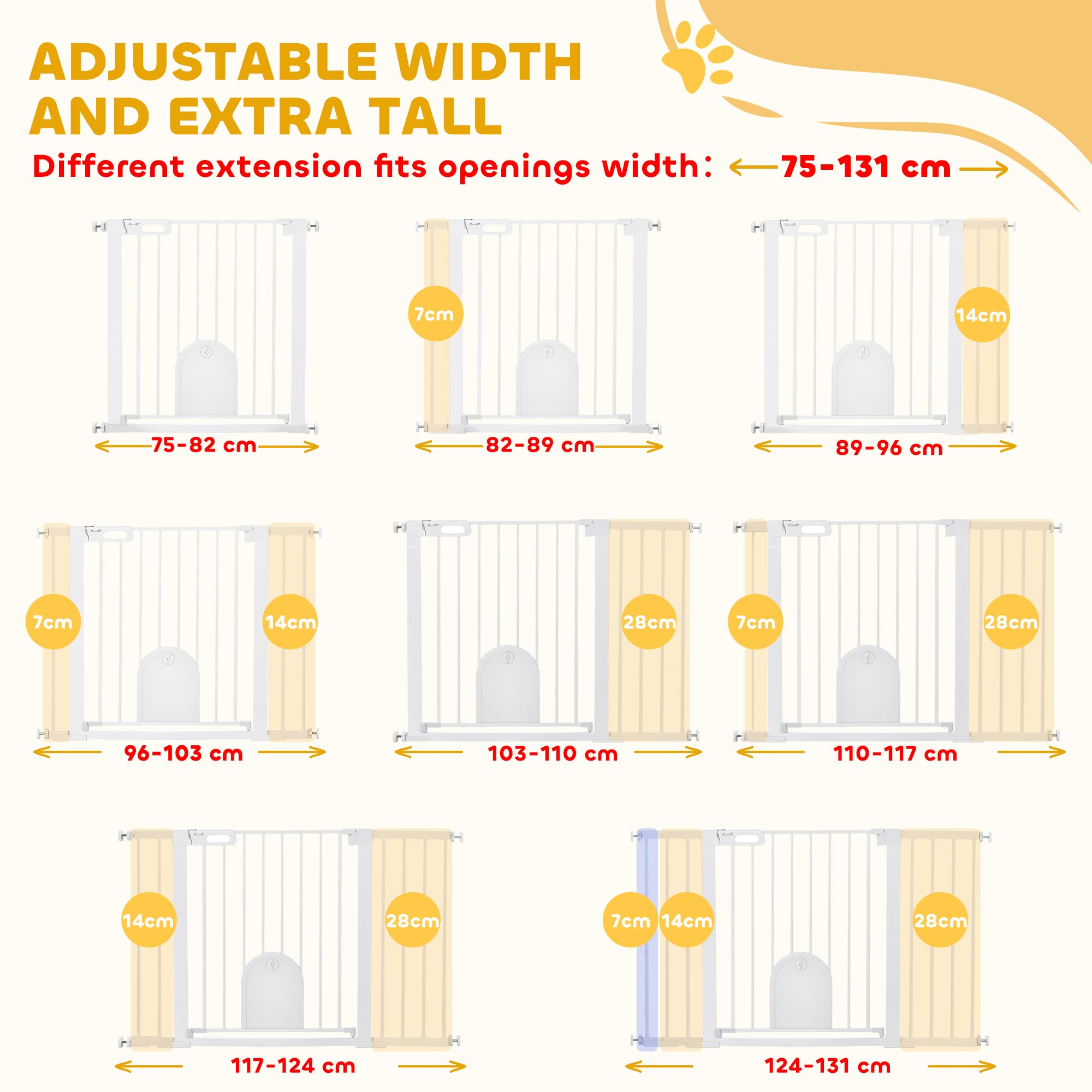 30"-52" Extra Wide Pet Gate with Small Door, 30"H Dog Gate with Safety Gate Barrier, Stair Pressure Fit, Auto Close, Double Locking, for Doorways, Hallways, White