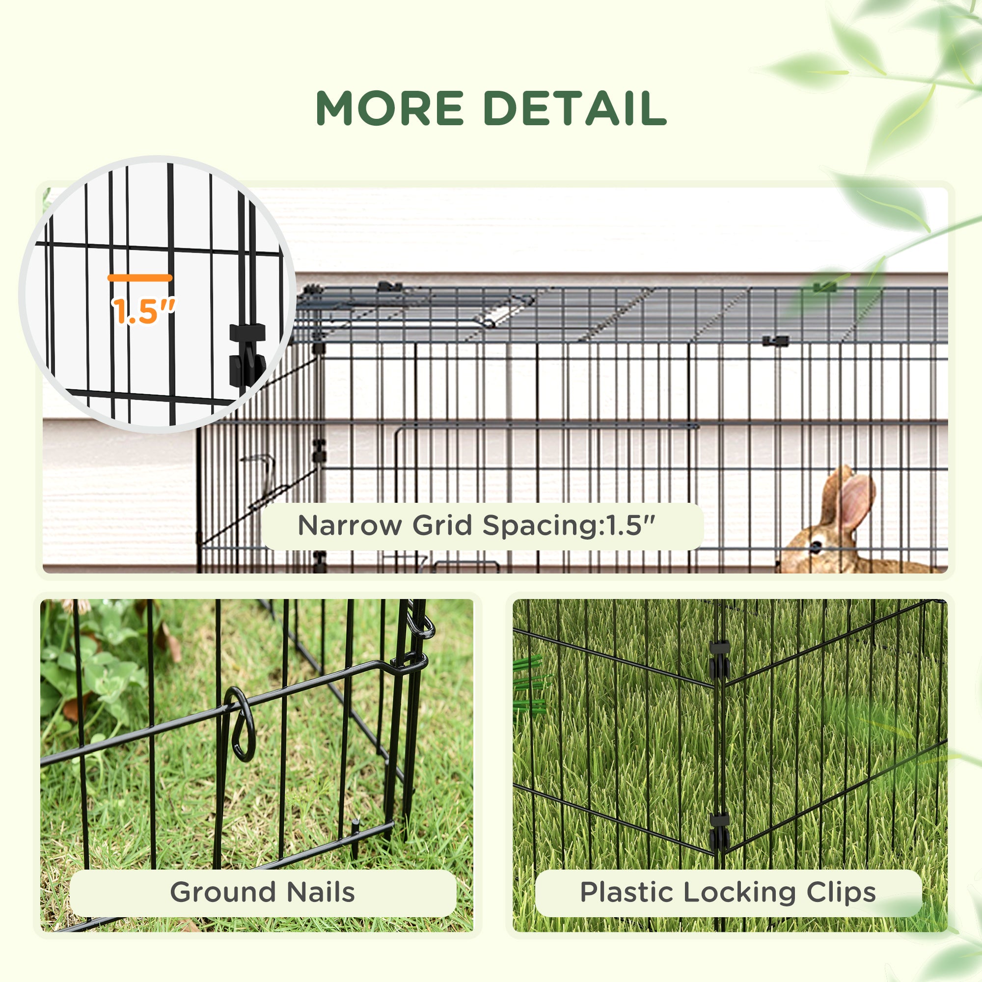PawHut 73" L Metal Chicken Playpen, Small Animal Cage, Pet Playpen Yard Fence for Rabbits, Chinchillas with Roof for Indoor & Outdoor, 20"H, Green