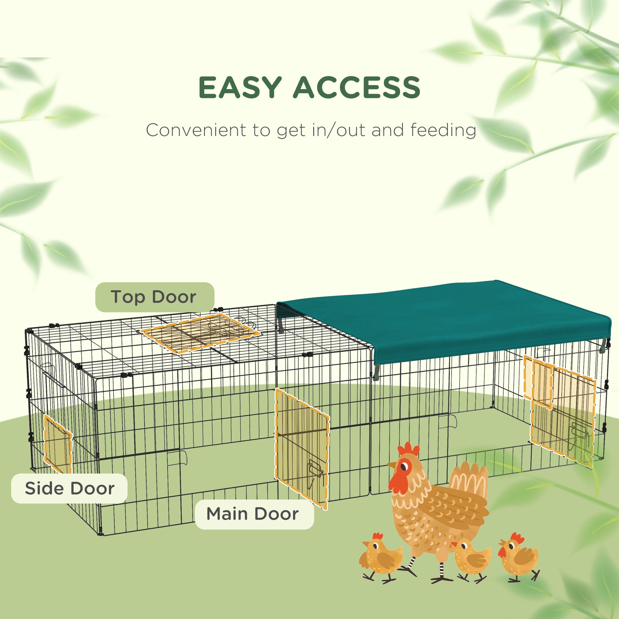 PawHut 73" L Metal Chicken Playpen, Small Animal Cage, Pet Playpen Yard Fence for Rabbits, Chinchillas with Roof for Indoor & Outdoor, 20"H, Green