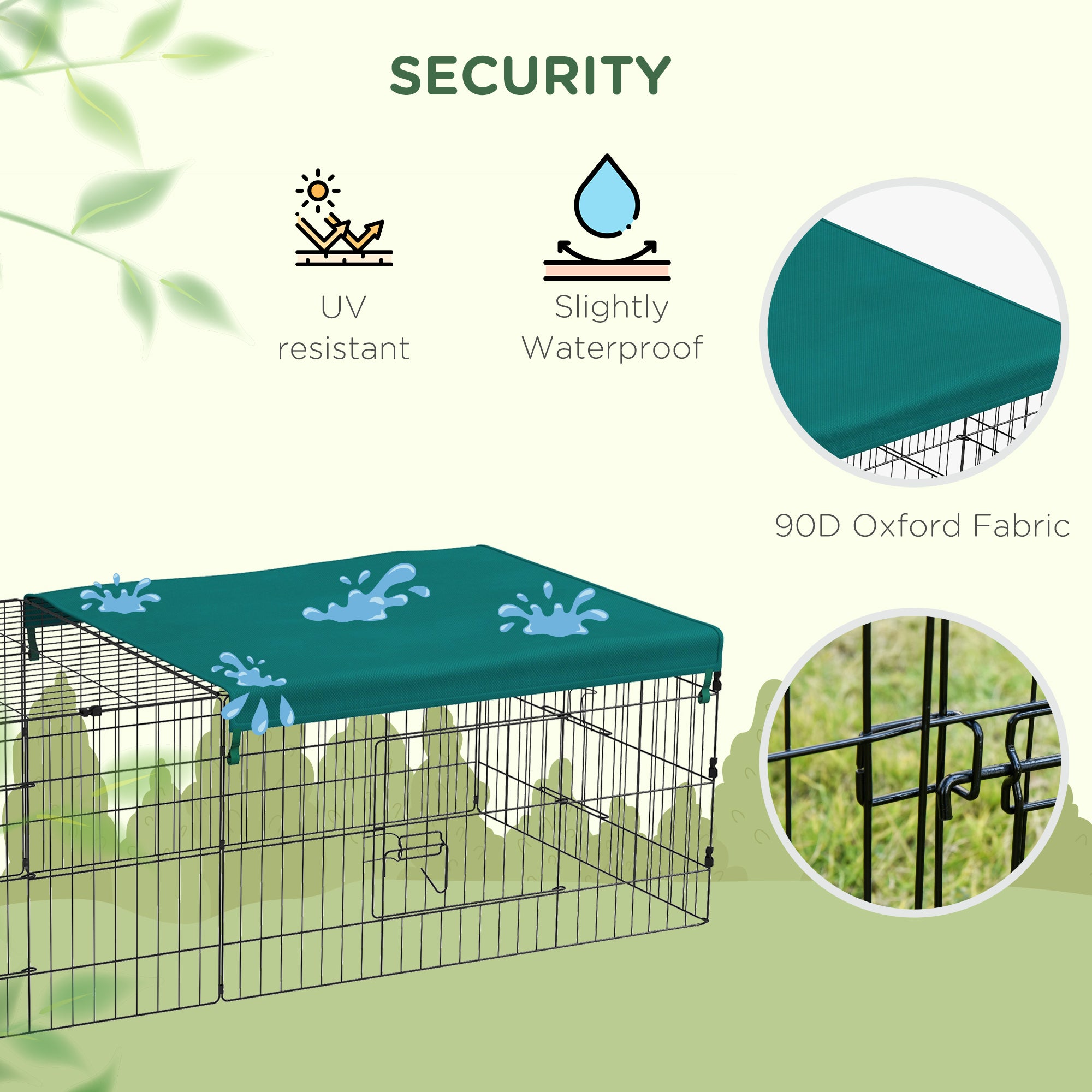 PawHut 73" L Metal Chicken Playpen, Small Animal Cage, Pet Playpen Yard Fence for Rabbits, Chinchillas with Roof for Indoor & Outdoor, 20"H, Green