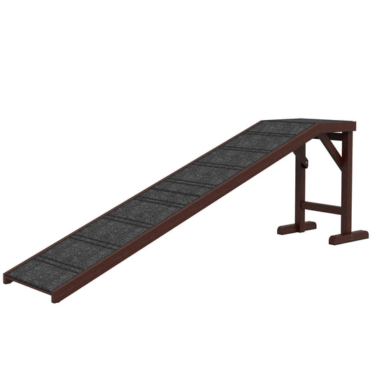 Pet Ramp Bed Steps for Dogs Cats Non-slip Carpet Top Platform Pine Wood 74"L x 16"W x 25"H Brown