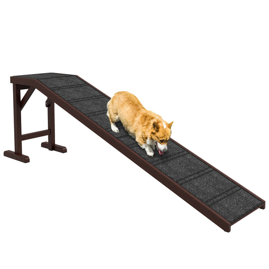 Pet Ramp Bed Steps for Dogs Cats Non-slip Carpet Top Platform Pine Wood 74"L x 16"W x 25"H Brown